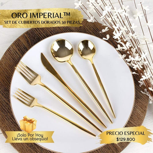 Oro Imperial™ – Set de Cubiertos Dorados 30 Piezas en Acero Inoxidable