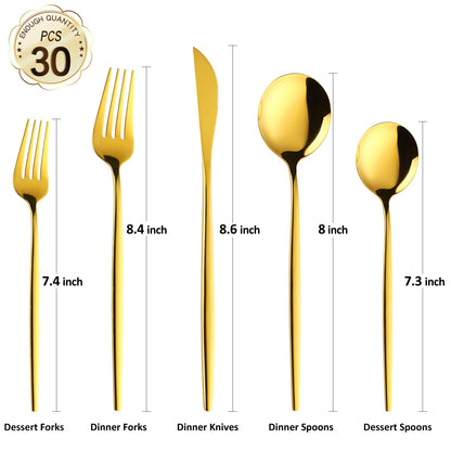Oro Imperial™ – Set de Cubiertos Dorados 30 Piezas en Acero Inoxidable